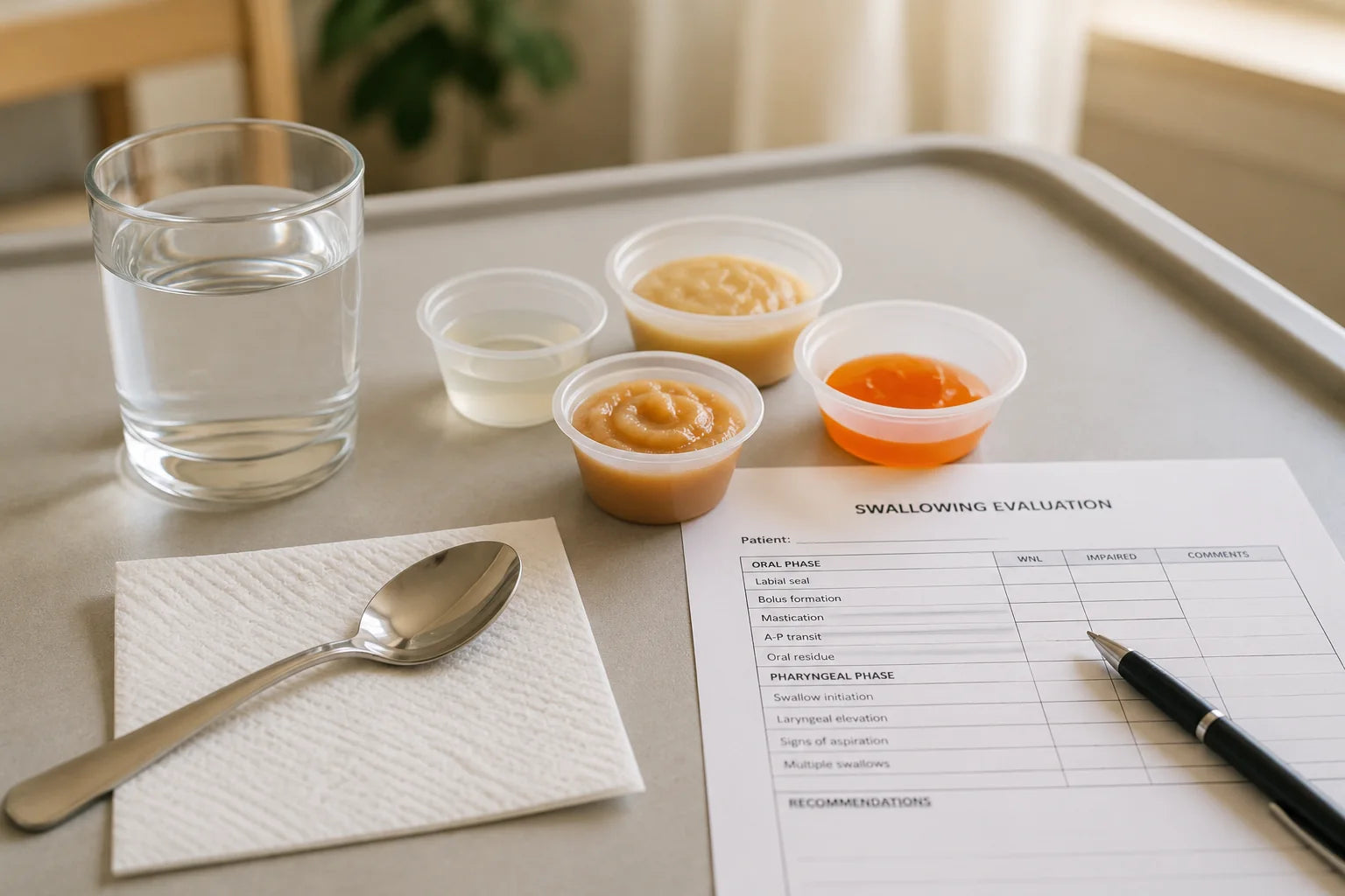 A senior patient during a swallowing evaluation