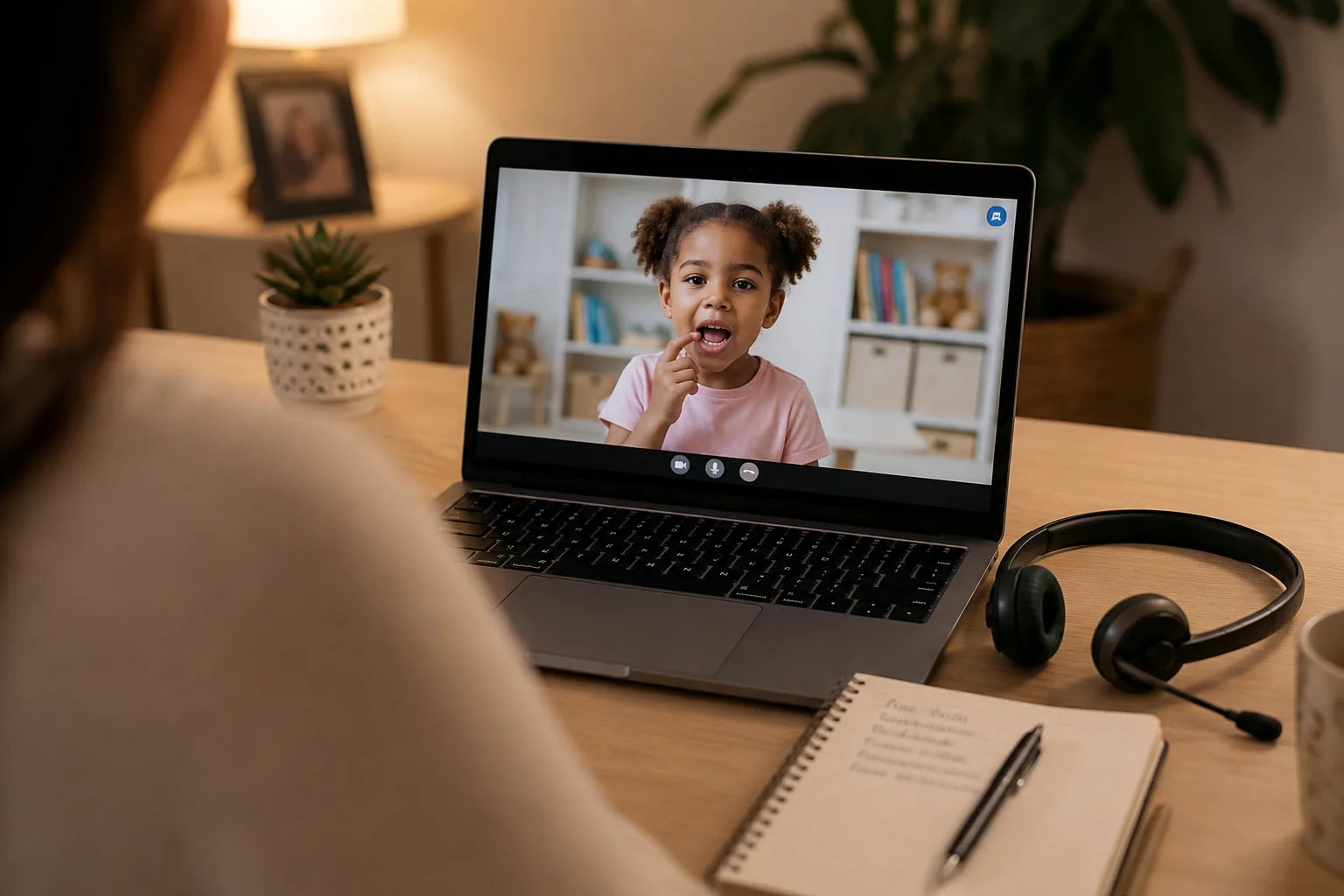 A patient at home in a teletherapy session on a laptop